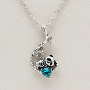 Silver Panda Necklace Blue Heart Pendant Dainty‎ Girlhoodcore Gift Jewelry New